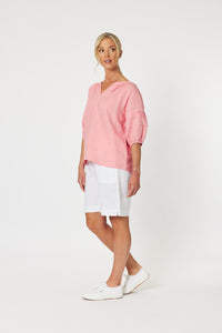 Gordon Smith Diana Detail Linen Top - Coral