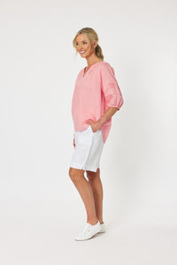 Gordon Smith Diana Detail Linen Top - Coral