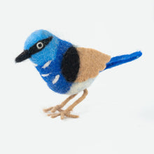 Load image into Gallery viewer, A little blue wren made of felted wool.
