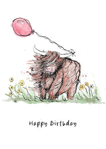 Birthday Card - Happy Highland Cow