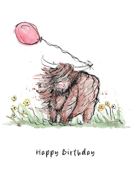 Birthday Card - Happy Highland Cow