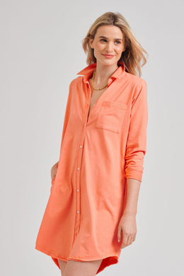 Shirt Dess: Est1971 Raw Shirt Dress - Peach