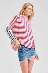 Est1971 Raw L/S Organic Cotton Stripe Sweatshirt - Red Combo