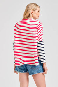 Est1971 Raw L/S Organic Cotton Stripe Sweatshirt - Red Combo