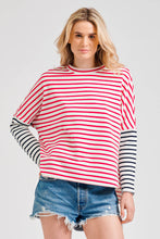 Load image into Gallery viewer, Est1971 Raw L/S Organic Cotton Stripe Sweatshirt - Red Combo
