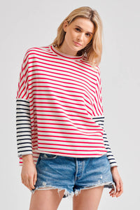 Est1971 Raw L/S Organic Cotton Stripe Sweatshirt - Red Combo