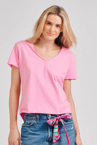 Est1971 Raw Cotton V Neck Women T Shirt - Bubblegum