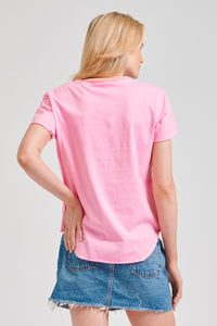 Est1971 Raw Cotton V Neck T Shirt - Bubblegum