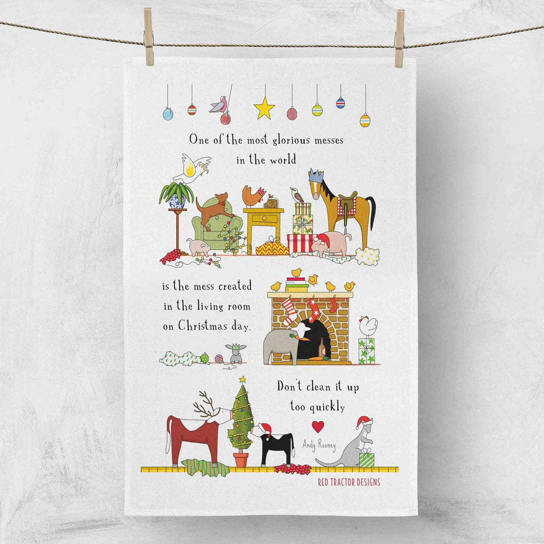 Red Tractor Linen Tea Towel - Christmas Day Mess