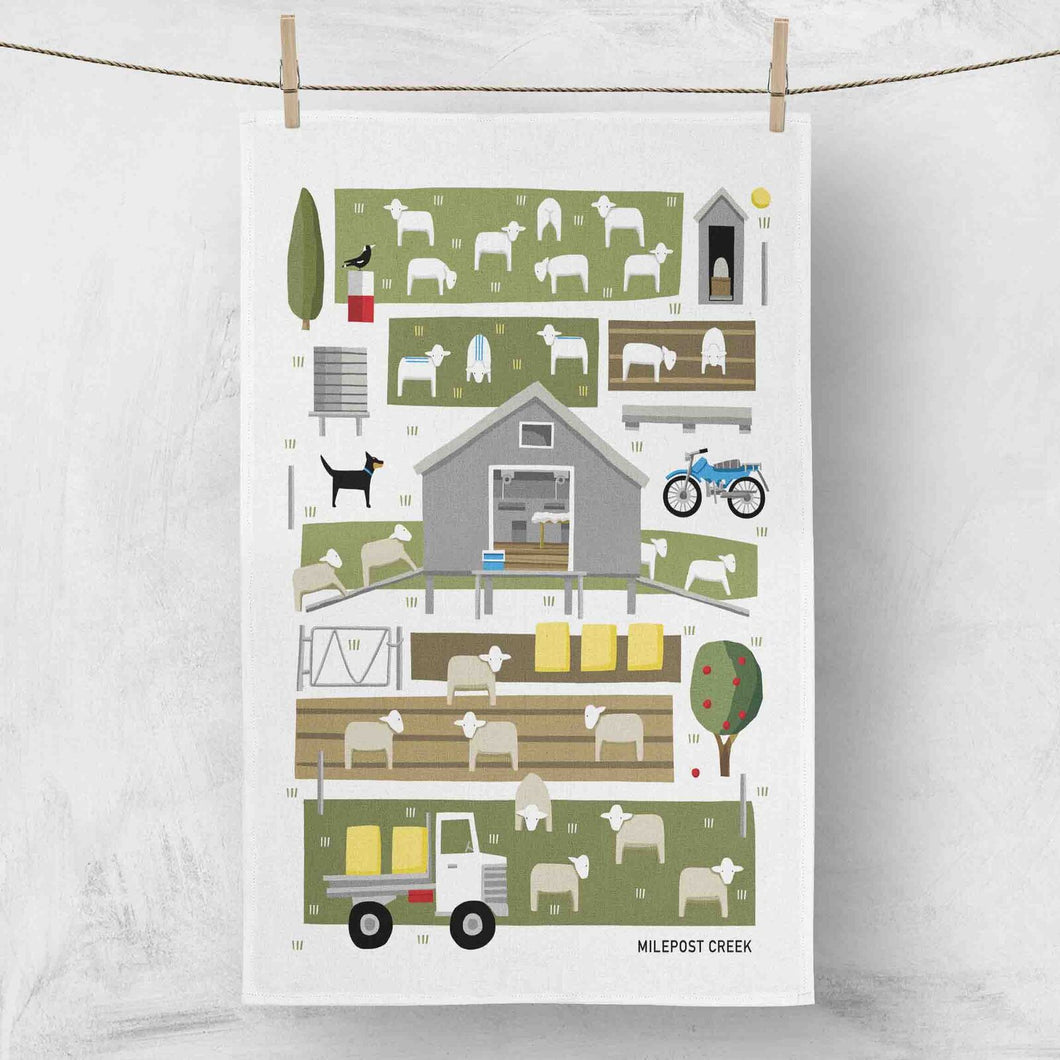 Red Tractor Linen Tea Towel - All Among the Wool