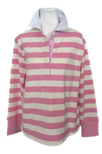 Load image into Gallery viewer, Est 1971 All-Season Womens Striped Cotton Rugby Jumper in Pink and White
