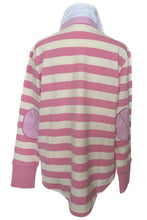 Load image into Gallery viewer, Est 1971 All-Season Womens Striped Cotton Rugby Jumper in Pink and White
