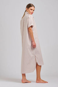 Shirty Annie Relaxed Longline Shirtdress - Stone White Stripe