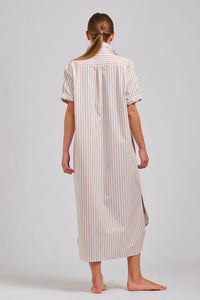 Shirty Annie Relaxed Longline Shirtdress - Stone White Stripe