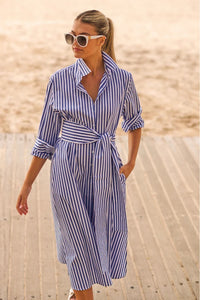 Shirty Luna Shirt Dress - Blue/White Stripe