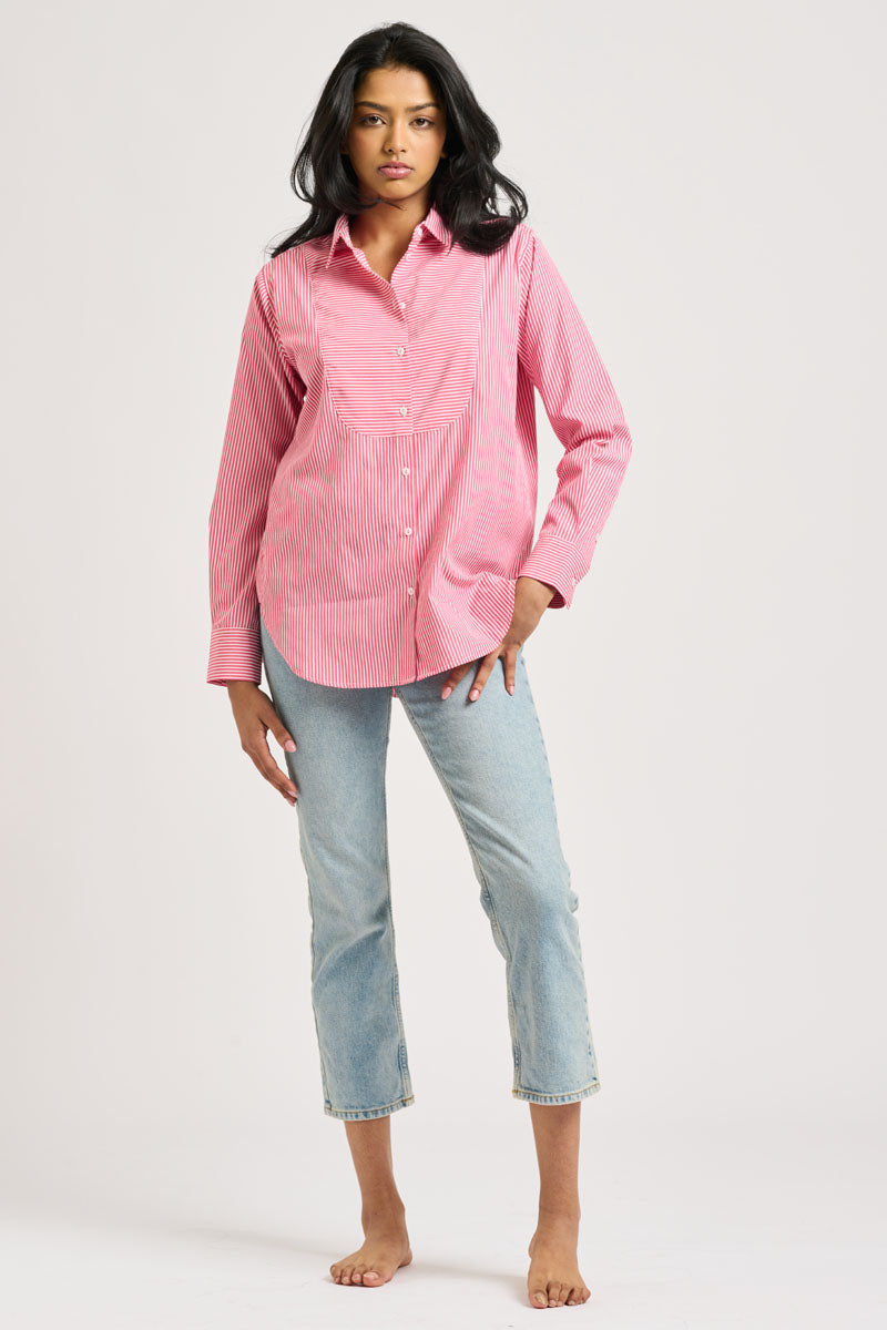 Shirty Chloe Classic Bib Front Shirt - Cherry Stripe