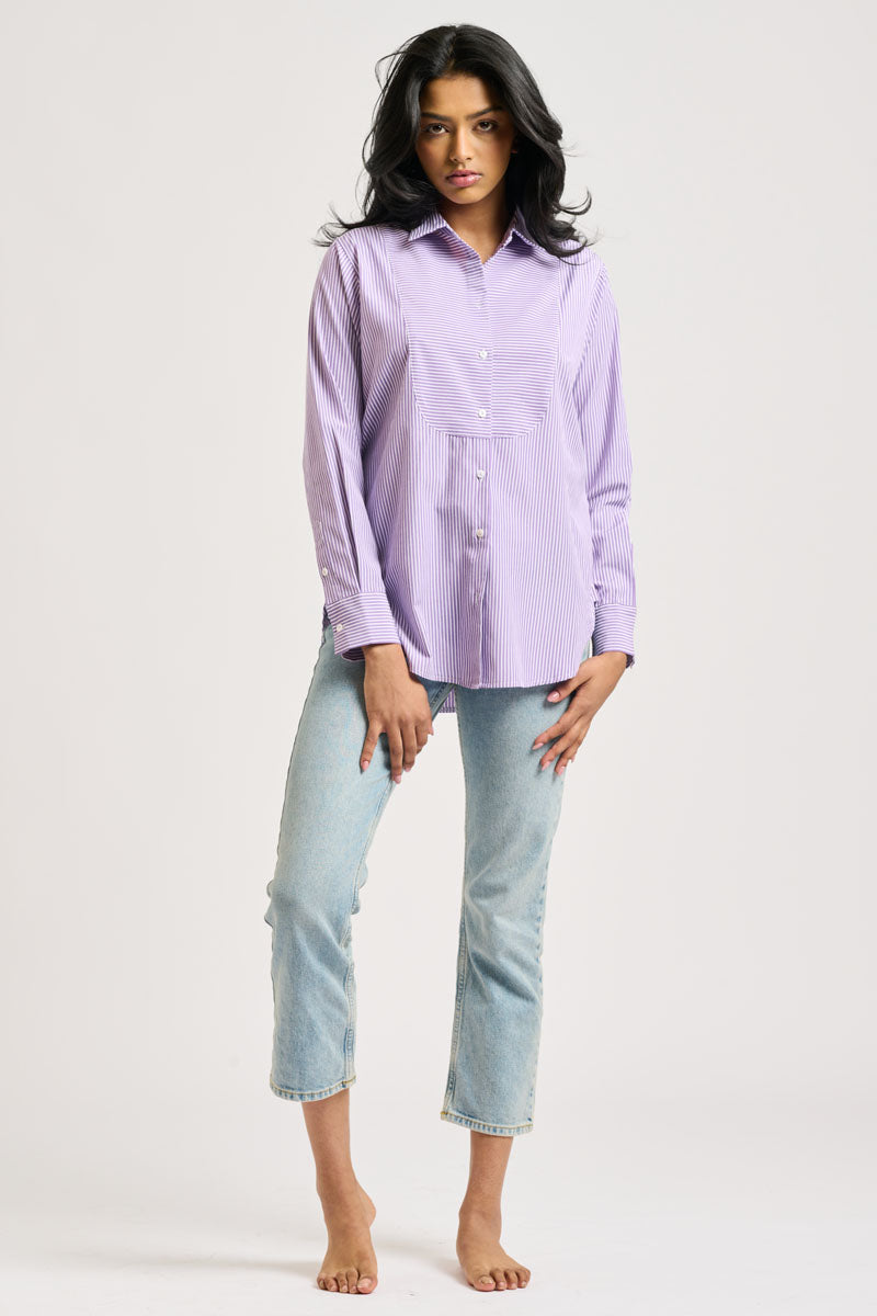 Shirty Chloe Classic Bib Front Shirt - Purple Stripe