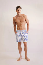 Load image into Gallery viewer, Shore Swim Club Swim Shorts - Blue/White Stripe
