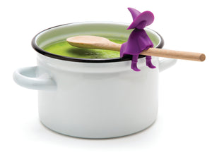 Meet Agatha the purple silicone witch who will hold your spoon and also release the steam from your bubbling pot.