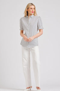 Shirty Serena Short Sleeve Shirt - White/Navy Spot