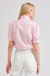 Shirty Serena Short Sleeve Shirt - White/Pink Spot