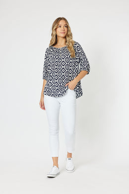 Threadz Viscose Short Sleeve Diamond Print Top