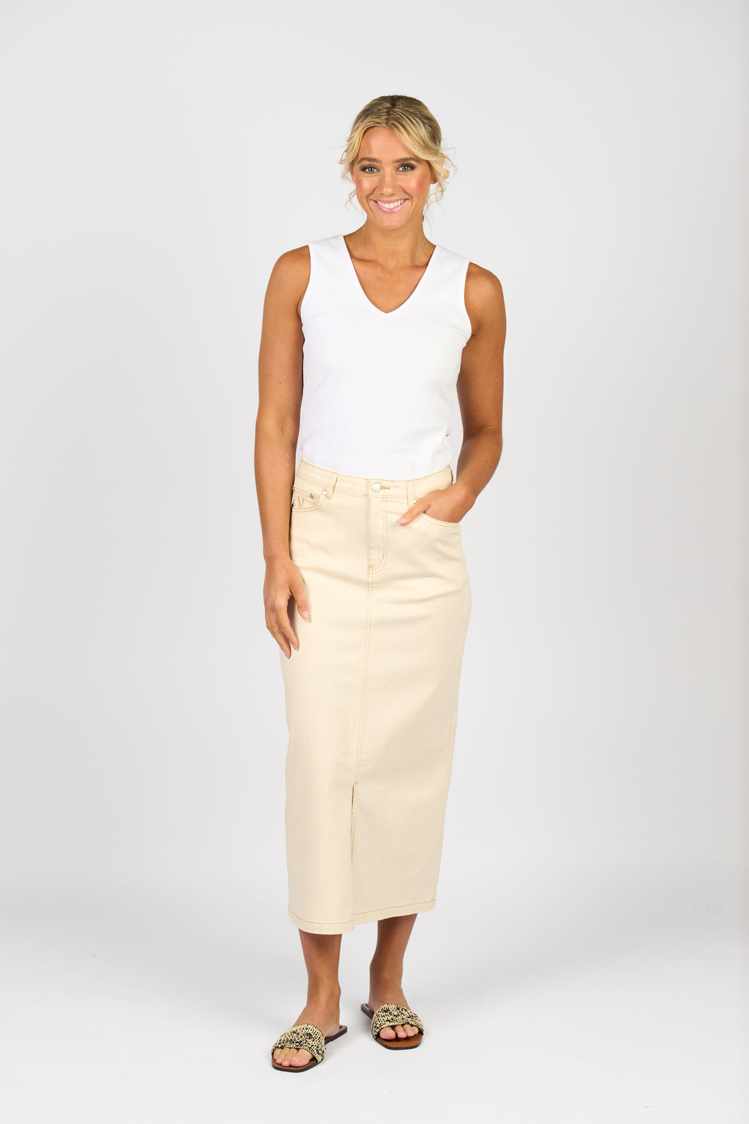 Vassalli Mid Length Skirt - Bone