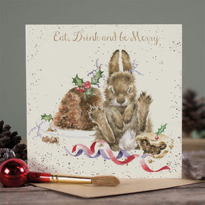 Wrendale Christmas Card - Eat, Drink & be Merry Rabbit