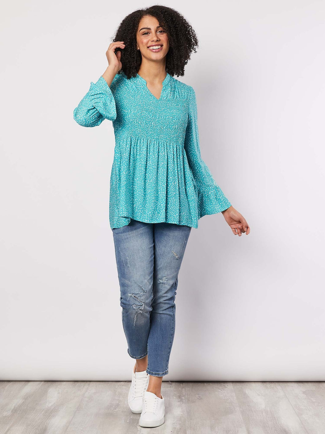 Threadz  Shirred Top Front Top - Lagoon