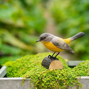 Hand Carved Deco Bird - Yellow Robin