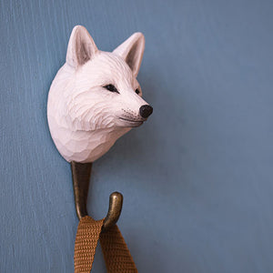 Hand Carved Wall Hook - Arctic Fox