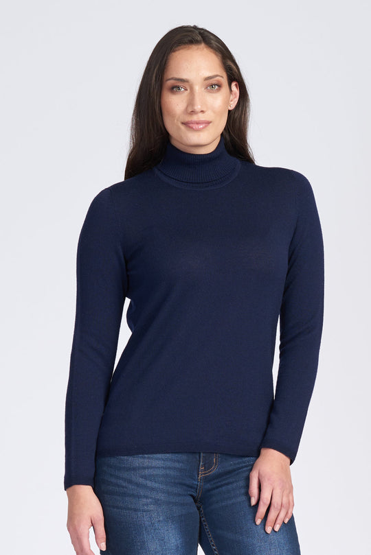 NZ Superfine Merino Polo Neck Jumper - Navy