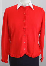 Load image into Gallery viewer, Caroline Gleeson NZ Superfine Merino Frill Trim Cardigan - Red
