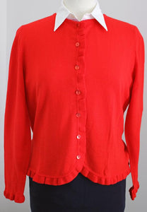 Caroline Gleeson NZ Superfine Merino Frill Trim Cardigan - Red