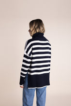 Load image into Gallery viewer, Two T&#39;s Detachable Neck Sweater - Navy/White Stripe
