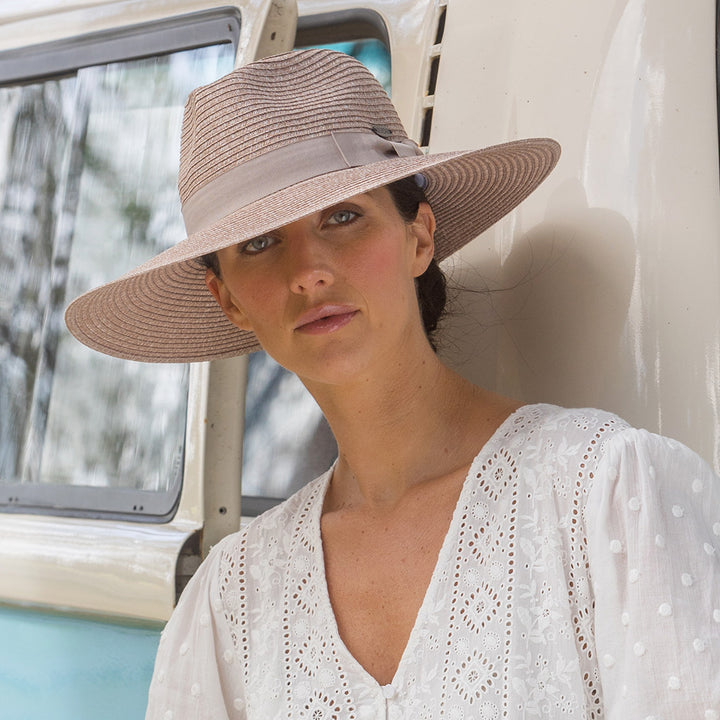 Fiona Wide Brim Fedora Hat - Sandstone