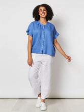 Load image into Gallery viewer, Clarity  Frilled Sleeve Linen Top - Cobalt

