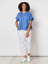Load image into Gallery viewer, Clarity  Frilled Sleeve Linen Top - Cobalt
