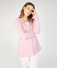 Load image into Gallery viewer, Irelands Eye Primrose A Line Cable Round Neck Wool Jumper - Pale Pink
