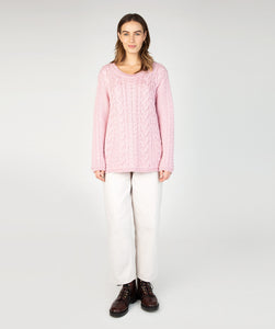 Irelands Eye Primrose A Line Cable Round Neck Wool Jumper - Pale Pink