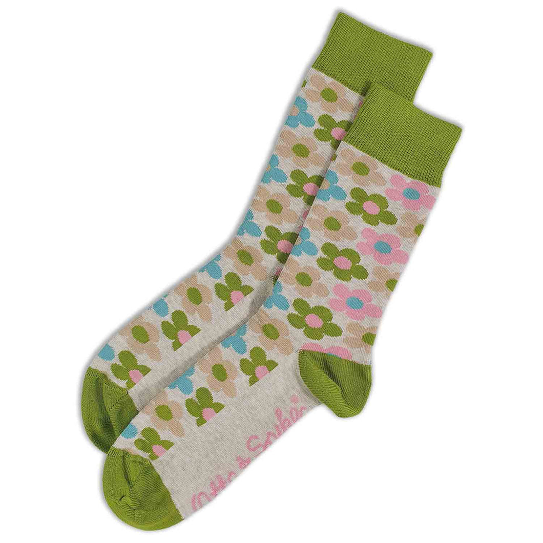 Australian Made Cotton Socks - Flower Power - Oatmeal