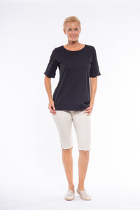 Cafe Latte Round Neck Tee - Black