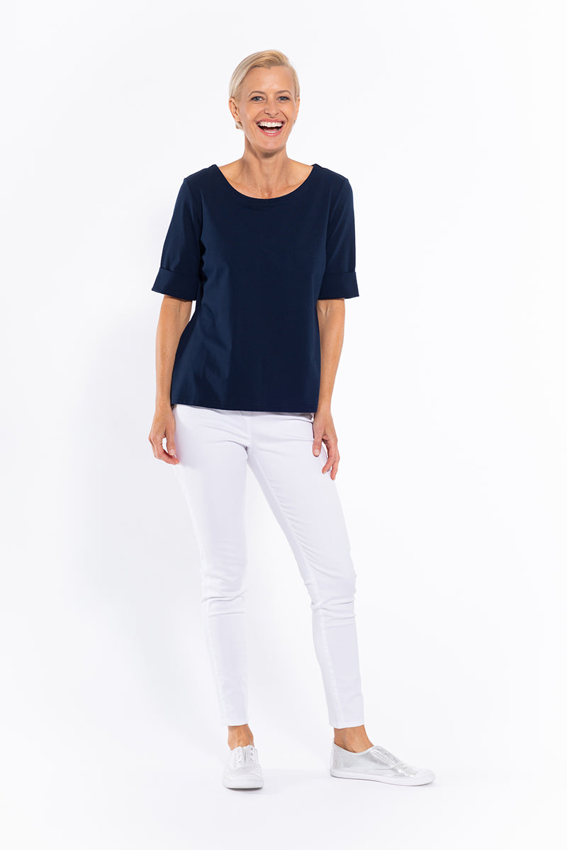 Cafe Latte Round Neck  Tee - Navy