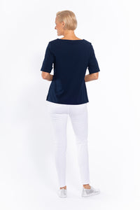 Cafe Latte Round Neck  Tee - Navy