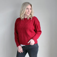 Load image into Gallery viewer, Australian Made womens Cropped Cable Knit Merino Wool Jumper in Sangria Red
