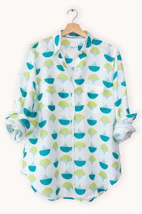 HUT Boyfriend Linen Shirt - Jade Retro Print