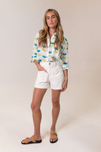 Load image into Gallery viewer, HUT Boyfriend Linen Shirt - Jade Retro Print
