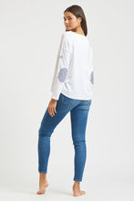 Load image into Gallery viewer, Est1971 Organic Cotton Long Sleeve Top - White with blue/white stripe elbow patches
