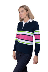 Monty & Moo Rugby Jumper - Navy/Pink/Lime/White