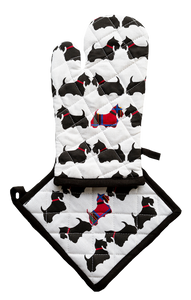 Allgifts Australia Oven Glove & Pot Holder Set - Scottie Dog`